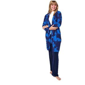BumbleBella by Jill Martin Robe Womens 1X Blue Black Tie Waist Lounge Pockets